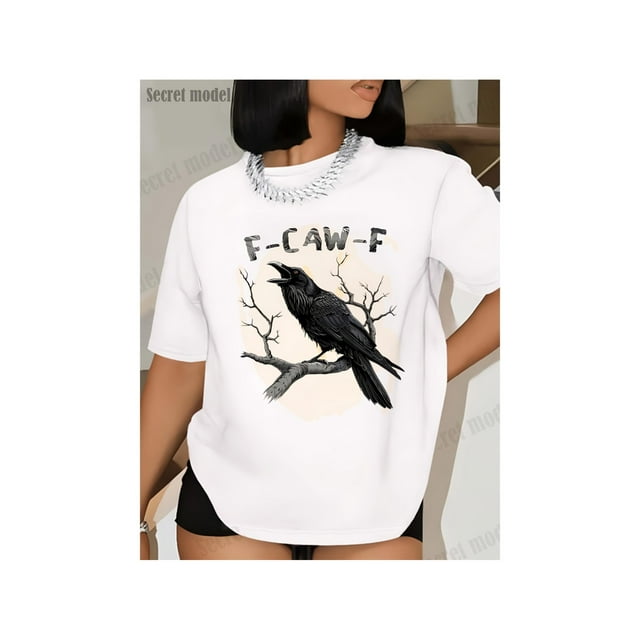 T-shirt, Ladies Short Sleeve T-shirt, Printing , Soft and Comfortable Skin-friendly, Refreshing and Simple, Stylish Pullover, Crow Pattern T-shirt-F-CaWF Printing