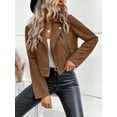 thumbnail image 5 of Women'S Cropped Zipper Long Sleeve Suede Faux Leather Blazer Jacket Autumn Fashion Outerwear Coffee L, 5 of 7