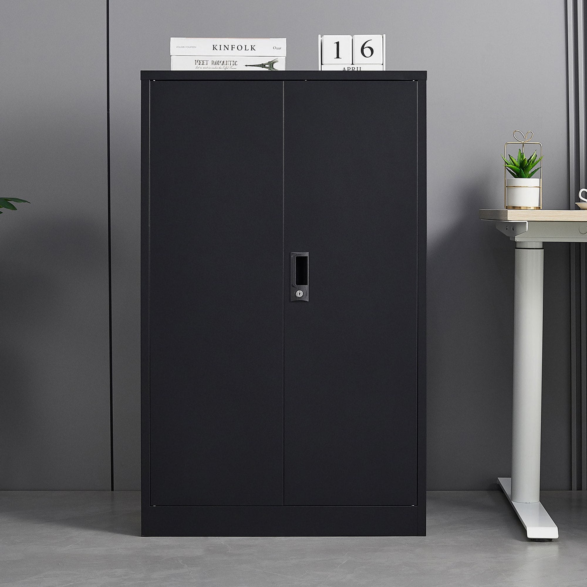 42" Metal Garage Cabinet 3 Layer Storage Cabinet with Doors Folding Locker Cabinet Easy Installation for Home Office,School,Garage,Black