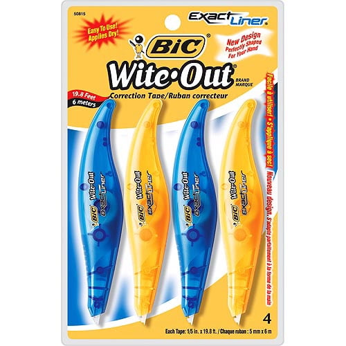 BIC Wite-Out Exact Liner Correction Tape, White, 4-Pack