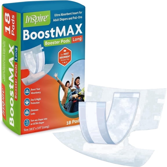 Inspire Incontinence Booster Pads Super Absorbent Extra Long, Incontinence Pad Insert Liner Women and Men, Diaper Pads Inserts for Adult Diapers 5  Cups Absorbency