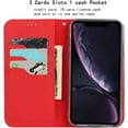 thumbnail image 4 of iPhone XR Genuine Cowhide Leather Wallet Case,Headset Winder,Flip Folio Magnetic Closure,Card Holder Slots,Kickstand,Cash Pockets Wrist Strap Cover Case for iPhone XR,6.1",Red, 4 of 17