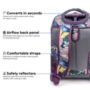 J World Girls Sunrise 18 Rolling Backpack for School and Travel, Secret Garden