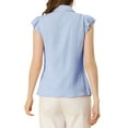thumbnail image 3 of INSPIRE CHIC Women's Ruffled Bow Tie Peter Pan Collar Button Down Chiffon Shirt XS Blue, 3 of 7