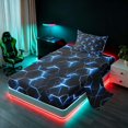 thumbnail image 2 of Manfei Futuristic Hexagon Twin Sheets, Blue Neon Honeycomb Bedding, Blue Black, Black Reversible 3pcs1 Flat Sheet + 1 Fitted Sheet + 1 Pillowcase, 2 of 6