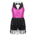 thumbnail image 3 of Xnihocha Kids Girls  Tango Latin Jazz Dance Leotard Dress Sleeveless Sequins Tassel Hem Ballroom Dress Hot Pink 16, 3 of 7