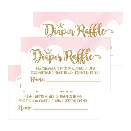 25 Diaper Raffle Ticket Lottery Insert Cards For Pink Girl Heaven Sent Baby Shower Invitations, Supplies and Games For Baby Gender Reveal Party, Bring a Pack of Diapers to Win Favors, Gifts and