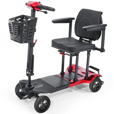 TopMate ES41 Mobility Scooter for Seniors Adults Lightweight Foldable Airline Approved, Powered Electric Travel Scooters with Ultra Wide Seat Adjustable Handle Bar and Basket - Red