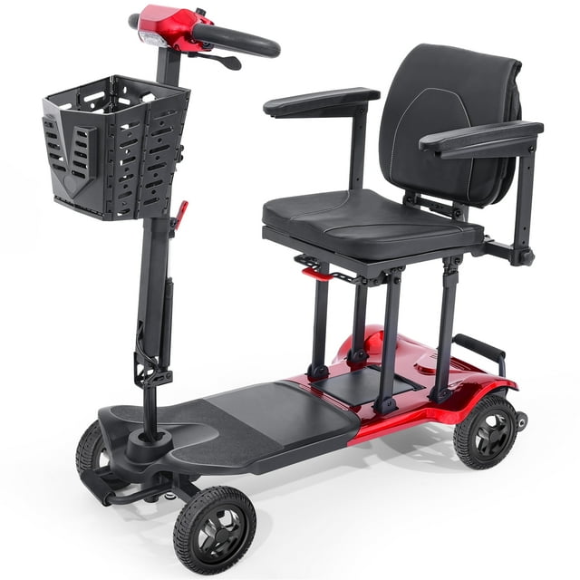TopMate ES41 Mobility Scooter for Seniors Adults Lightweight Foldable Airline Approved, Powered Electric Travel Scooters with Ultra Wide Seat Adjustable Handle Bar and Basket - Red
