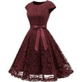 thumbnail image 2 of Aboser Evening Party Dresses for Women Semi Formal Wedding Guest Dress Elegant Lace Gowns for Ladies Cap Sleeve Belted Midi Dresses Flowy A-Line Cocktail Dress, 2 of 6