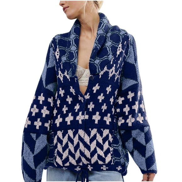 Funicet 3/4 Sleeve Tops for Women,Tops for Women,Womens Ethnic Style Knitted Outwear Button Hem Drawstring Shoulder to Sleeve Long Sleeved Turndown Collar Top,Long Sleeve Tops for Women