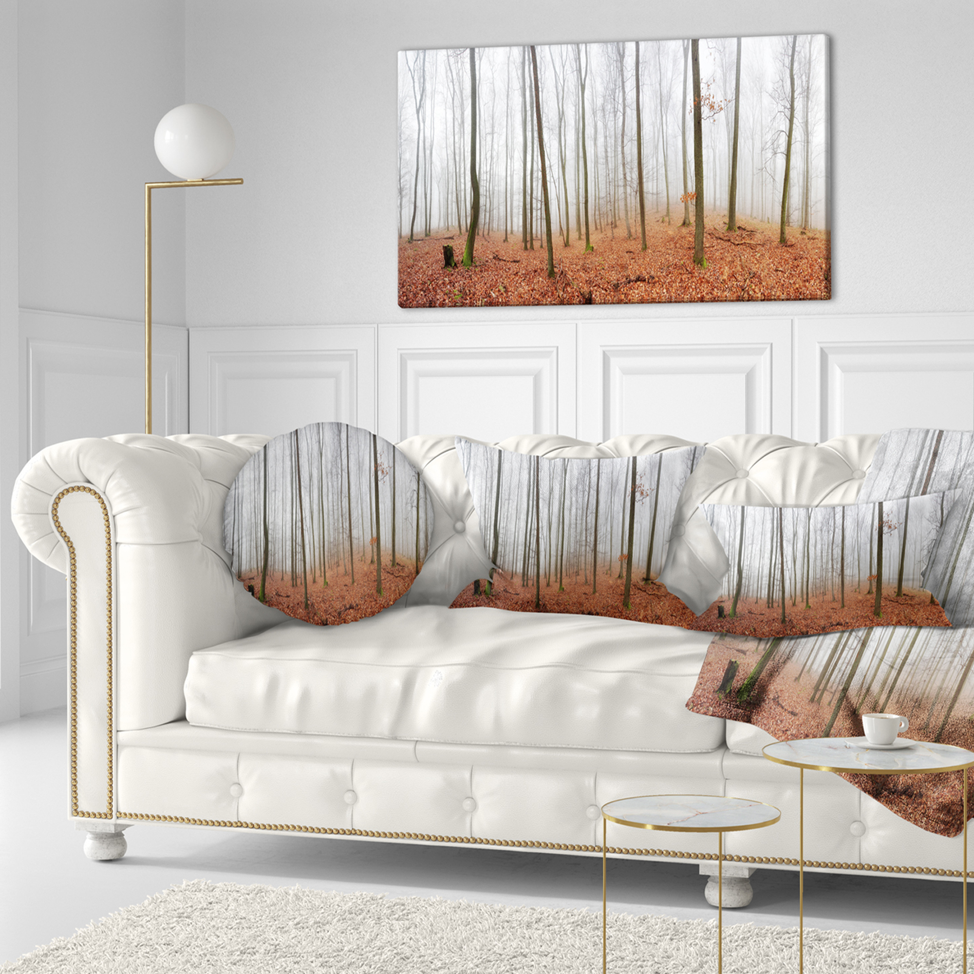 Designart Fall Forest with Trees at Mist - Oversized Forest Throw Pillow - 12x20