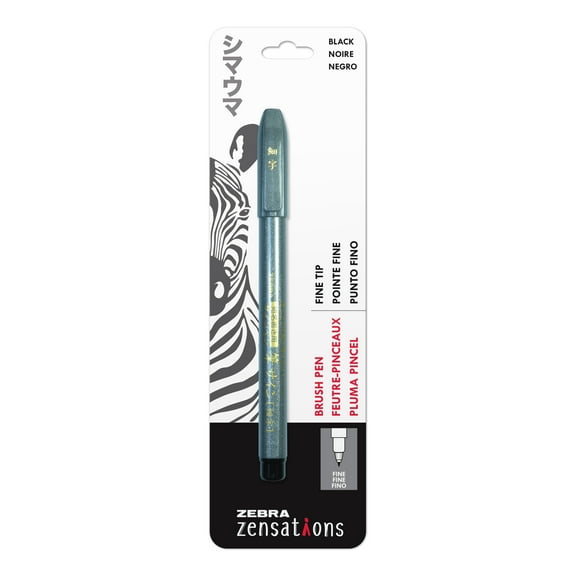 Zebra Pen Zensations Brush Pen, Fine Brush Tip, Black Water-Resistant Ink, 1-Pack