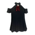thumbnail image 1 of eVogues Plus Size Ribbon Pendant Accented Cold Shoulder Top Black, 1 of 5