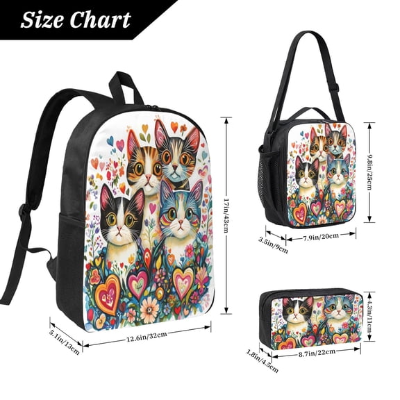 Cat Backpack 17 Inch Set with Lunch Bag and CaseDurableTravel Bag Combo for Work Commuting Daily Use