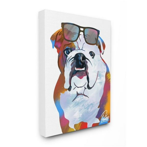 Stupell Industries Colorful American Bulldog Portrait Stylish Sunglasses Design by Marcus Prime, 16" x 20"