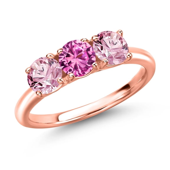 Gem Stone King 18K Rose Gold Plated Silver Pink Created Sapphire and Pink Lab Grown Diamond Engagement Ring for Women | 1.55 Cttw | Round 5MM | Gemstone September Birthstone | Size 5