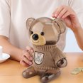 thumbnail image 2 of Adorable alcancía con forma de oso de dibujos animados para el ahorro de los niños, diseño de ropa de plástico transparente de color crema, 2 of 8