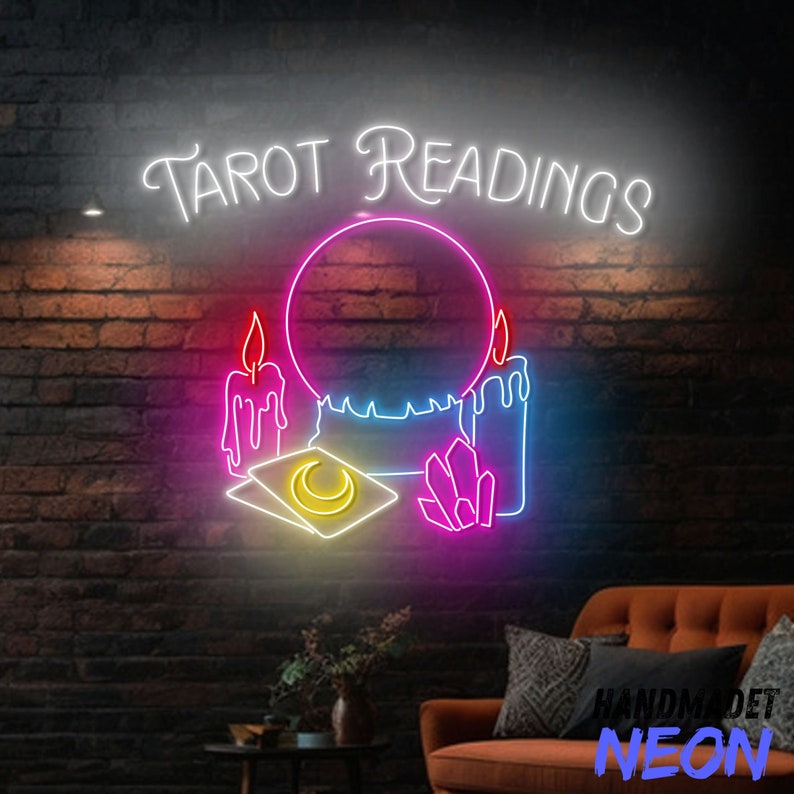 Handmadetneonsign Tarot Readings Neon Sign, Tarot Reader Wall Art, Psychic Open Logo Wall Decor 044373