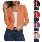 SELONE Womens 3/4 Sleeve Cardigan Knit Sweaters Open Front Shrug Blouses Casual Loose Soft Comfy Cropped Cardigan Tops Cropped Cardigans Everyday Wear Beach Vacation Outfits Trendy Going Out Cardigan
