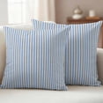 thumbnail image 2 of Blue Striped Outdoor Pillow Covers 18x18 Set of 2,Waterproof Patio Throw Pillowcase Protectors,Modern Simple Farmhouse Beige Vintage Decorative Pillow Shams Cushion Covers for Seat Bed Couch Sofa, 2 of 8