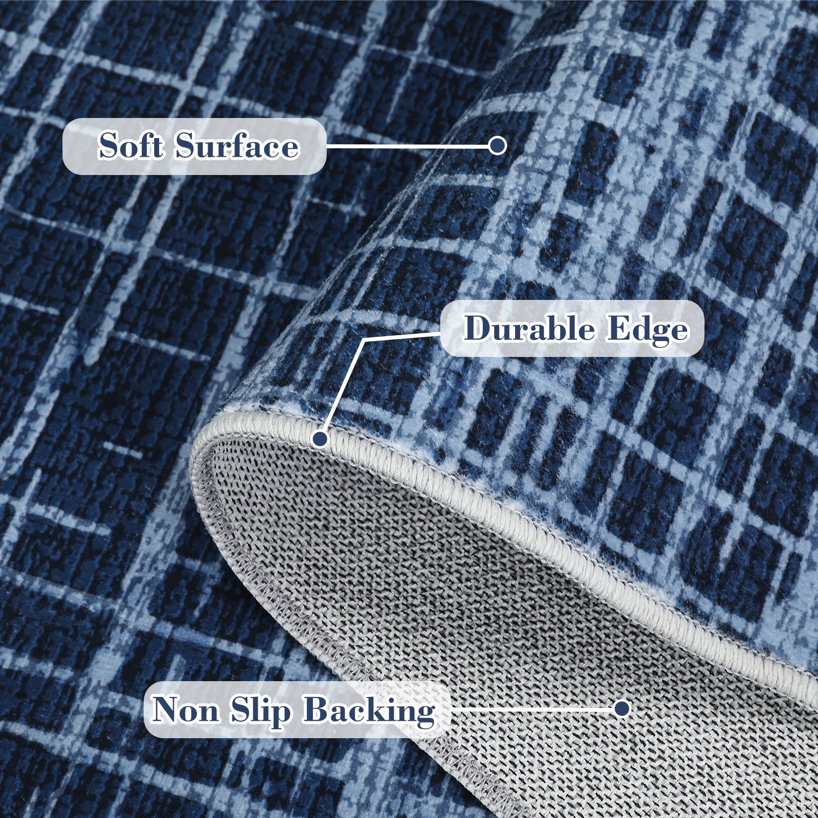 Hasoo Washable Large 10' x 13' Geometric Grid Area Rug for Living Room Soft Indoor Carpet, Blue