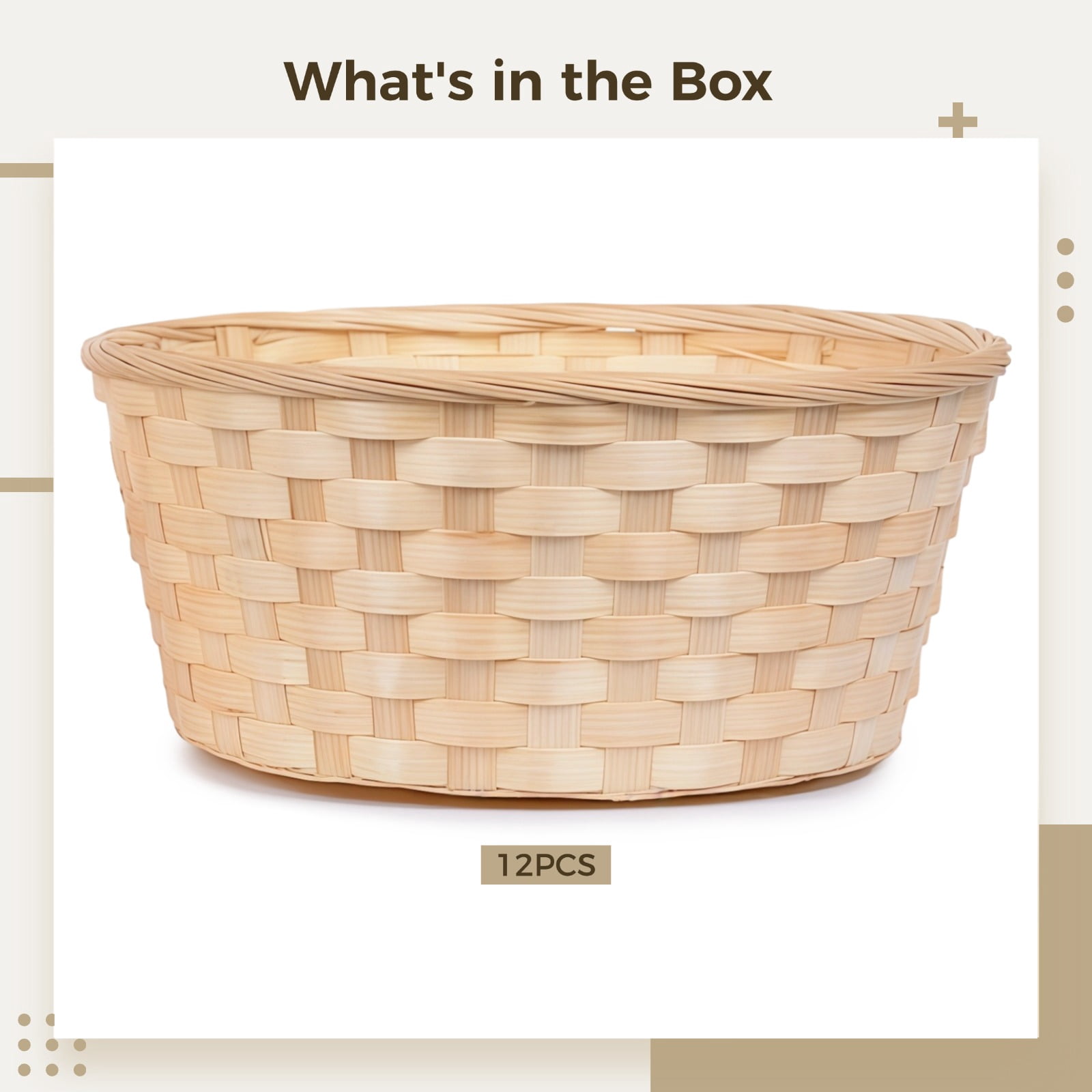 12 PCS Round Gift Baskets,Small Handwoven Baskets,Wood Bread and Fruit Baskets for Kitchen Storage,Serving Display,Restaurant Counter,Rustic Party Table Decoration