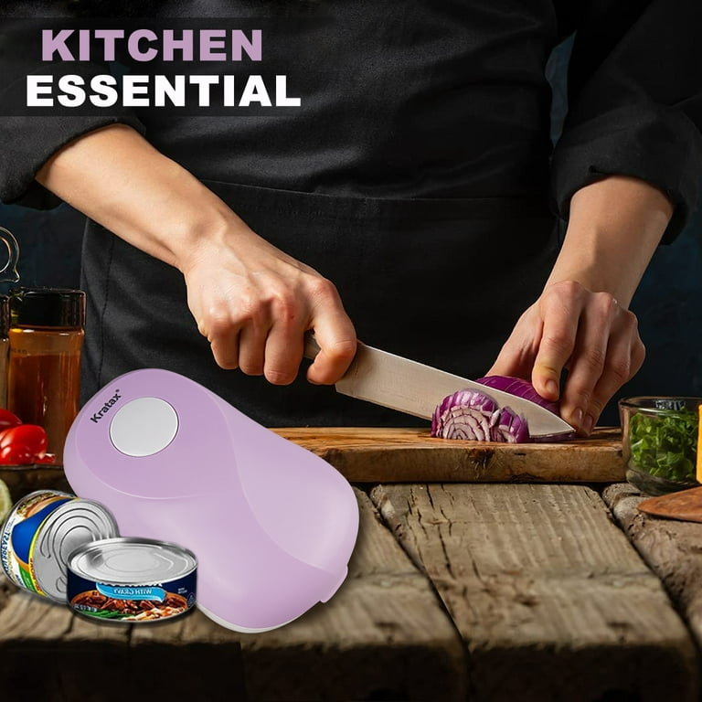 Kratax Electric Can Opener, One Touch Can Opener for Cans of Any Shape,  Auto Stop When Finished, Ergonomic, Food-Safe, Battery Operated Automatic  Can Opener Purple 