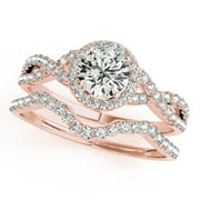JewelMore 1/2 Carat Halo Daimond Engagement Bridal Ring Set 14K Solid Yellow Gold (I-J/I2-I3)