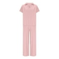 thumbnail image 2 of Roncen Women's Loose Fit V-Neck Short Sleeve Top & Flared-Leg Jogger Pants Set - Casual Drawstring Waist Two-Piece Outfit with Stylish Comfort, 2 of 5