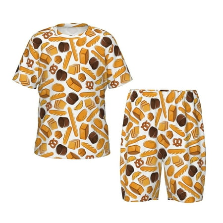 Luyuia Coffee Bun Hot Dog Print Girls  2-Piece Tie-Dye Pajama Set  Cute Summer Loungewear with Shirt and Tank Shorts Nightwear-4X-Large