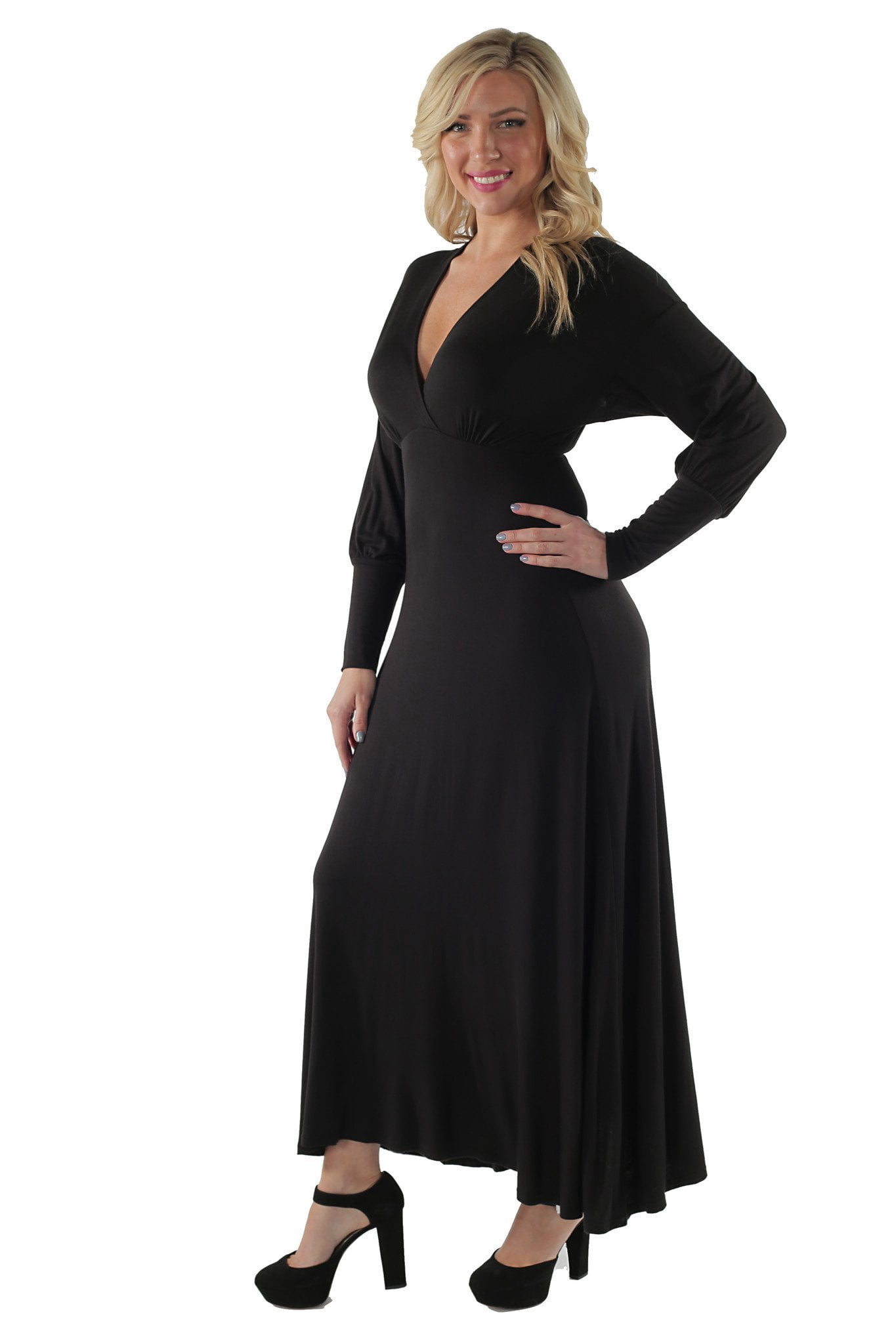 Women's Plus Long Sleeve Empire Maxi Dress