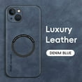 thumbnail image 2 of ELEHOLD For iPhone 13 Luxury Leather Magnetic Shockproof Case Slim Drop Protection Cover, Lens & Screen Protection, Compatible with Magsafe, Skin-Friendly, Blue, 2 of 9