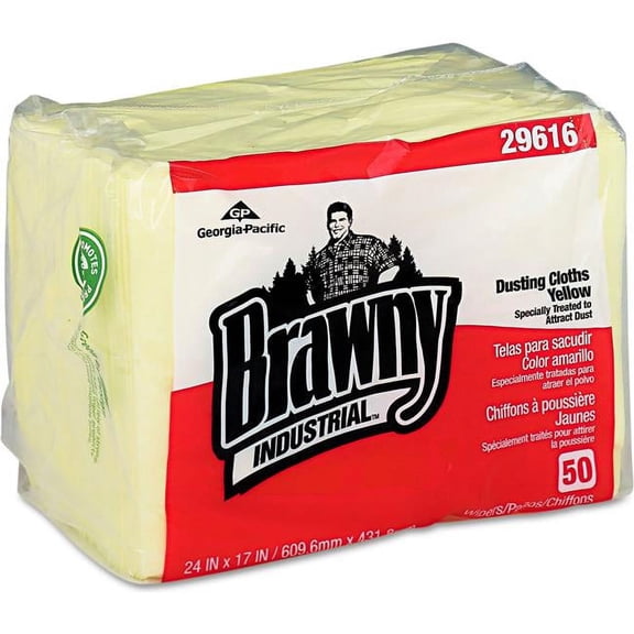 17 x 24 in. Brawny Industrial 0.25 Fold Dusting Cloths - Yellow - 50 Wipes Pack, 4 per Case