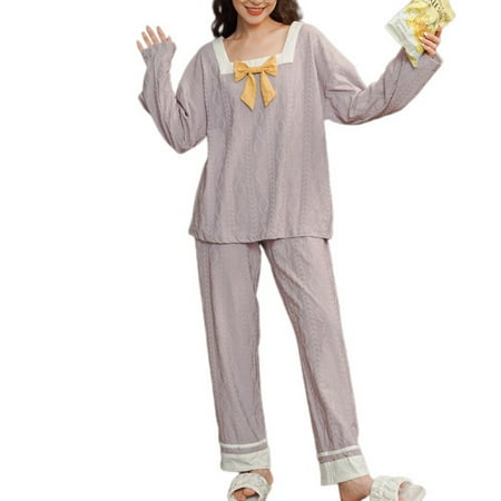 

Homgro Women s 2 Piece Lounge Set Viantage Victorian Sleepwear Autumn Bow Billowy Bottom Closed Classic Loungewear 208 Small