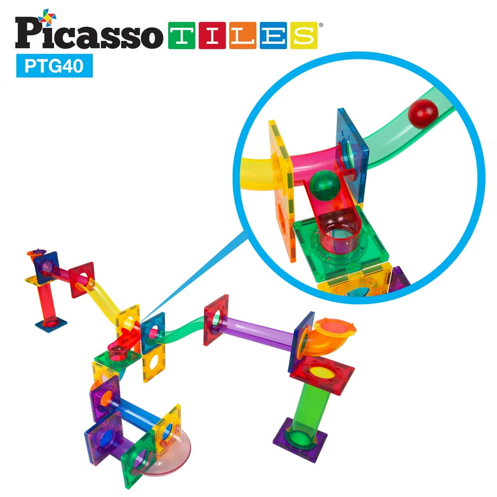 PicassoTiles 40 Piece Kids 3+ Marble Run STEM Building Tile