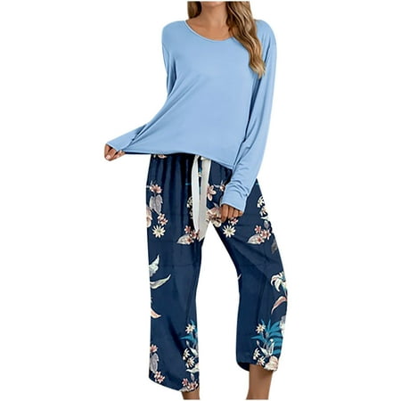 

Women s 2 Piece Outfit Casual Printed Crewneck Long Sleeve Tops and Drawstring Pants Lounge Sets Pajamas Sleepwear