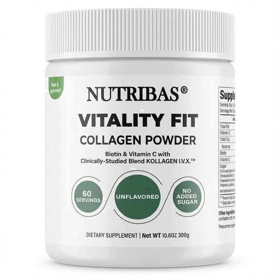 Nutribas Vitamin C Collagen Peptides Powder Keto & Gluten-Free, Hair Nails Skin Protein Supplement, Unflavored, 10.6 oz