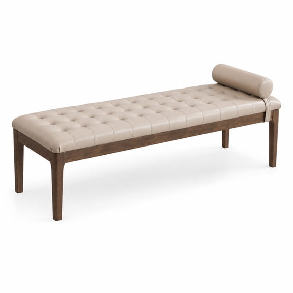 GOMYHOME 66" Upholstered Bedroom Bench with Tufted Faux Leather Seat, Taupe
