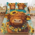 thumbnail image 6 of 3 Pcs Soft Bedding Set, Includes 1 Duvet Cover with Zipper And 2 Pillow,Shams Highland Cow with Sunflowers Full(79"×90"), 6 of 8