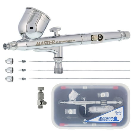 MASTER PRO Dual-Action Gravity Feed AIRBRUSH KIT SET w/ 3 TIPS Hobby Paint (Best Starter Airbrush Kit)