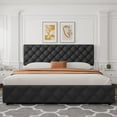 thumbnail image 5 of TROPOW King Size Bed Frame,with 4 Storage Drawers and Adjustable Headboard, Linen Upholstered Platform Bed Frame, Diamond Stitched Button Tufted, No Box Spring Needed,Black, 5 of 9