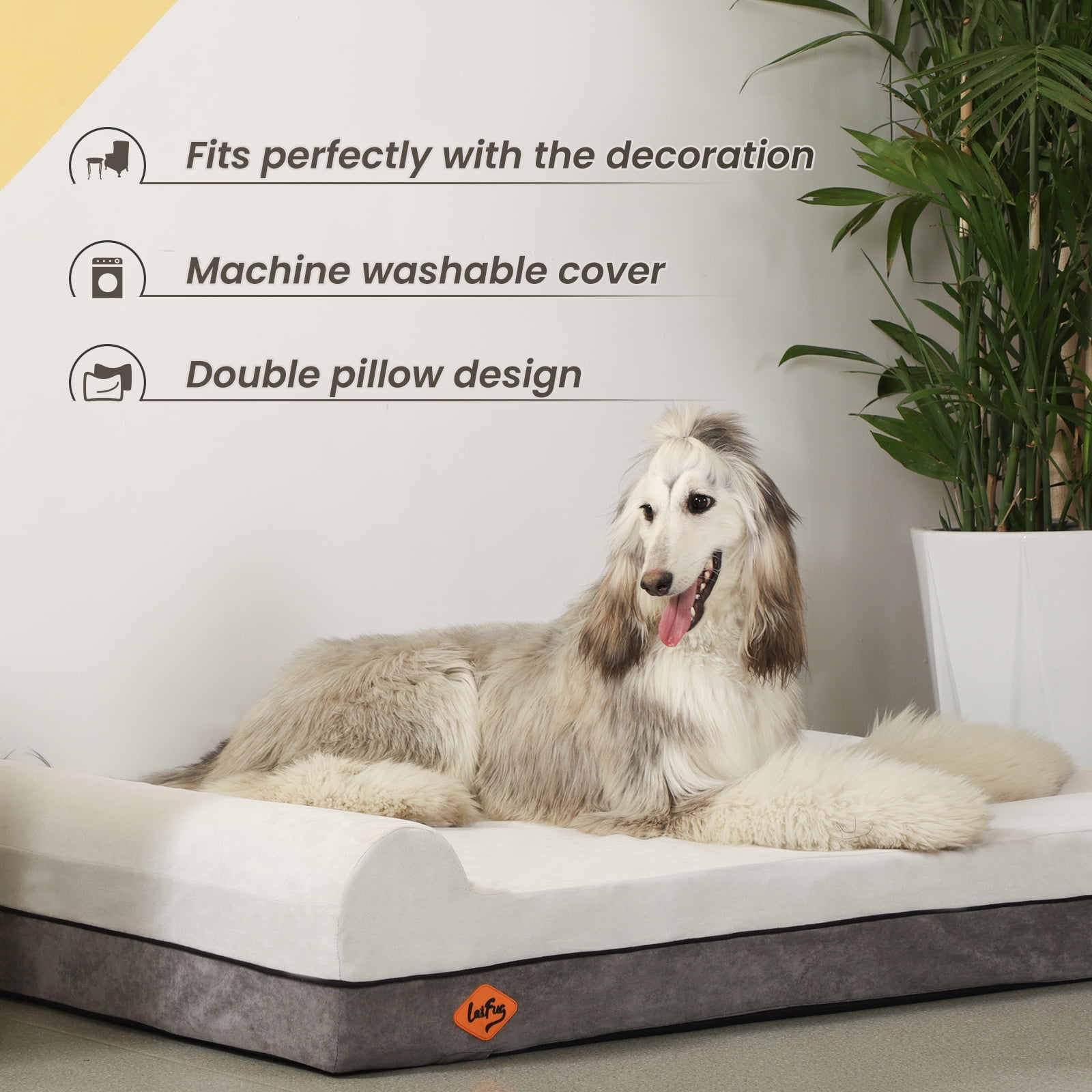 Laifug Extra Large Dog Bed with Orthopedic Memory Foam, Dog Pillow, Waterproof Liner & Washable Cover