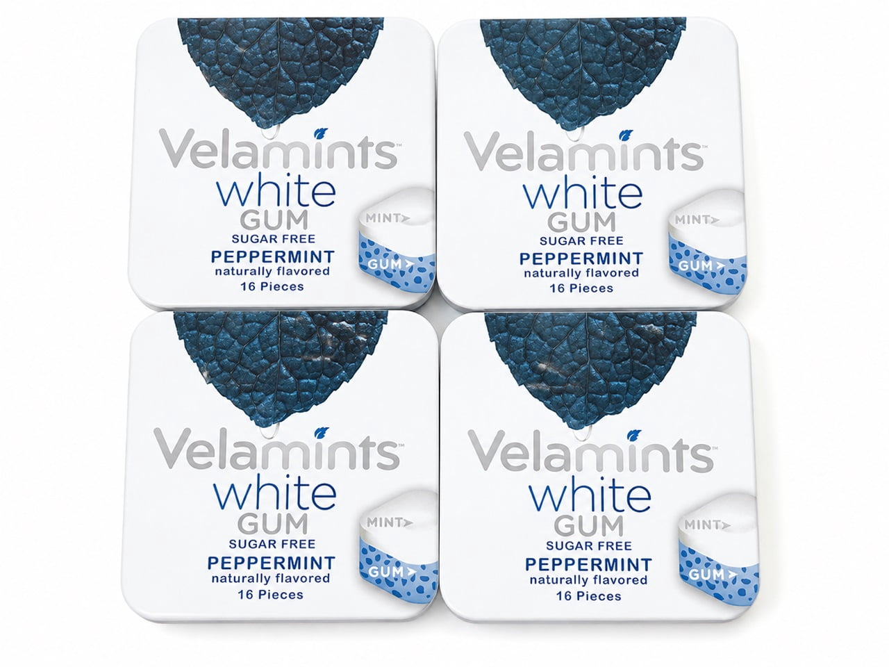 6-Pack Velamints White Gum – Sugar-Free Peppermint, Naturally Flavored, 16 Pieces Per Box