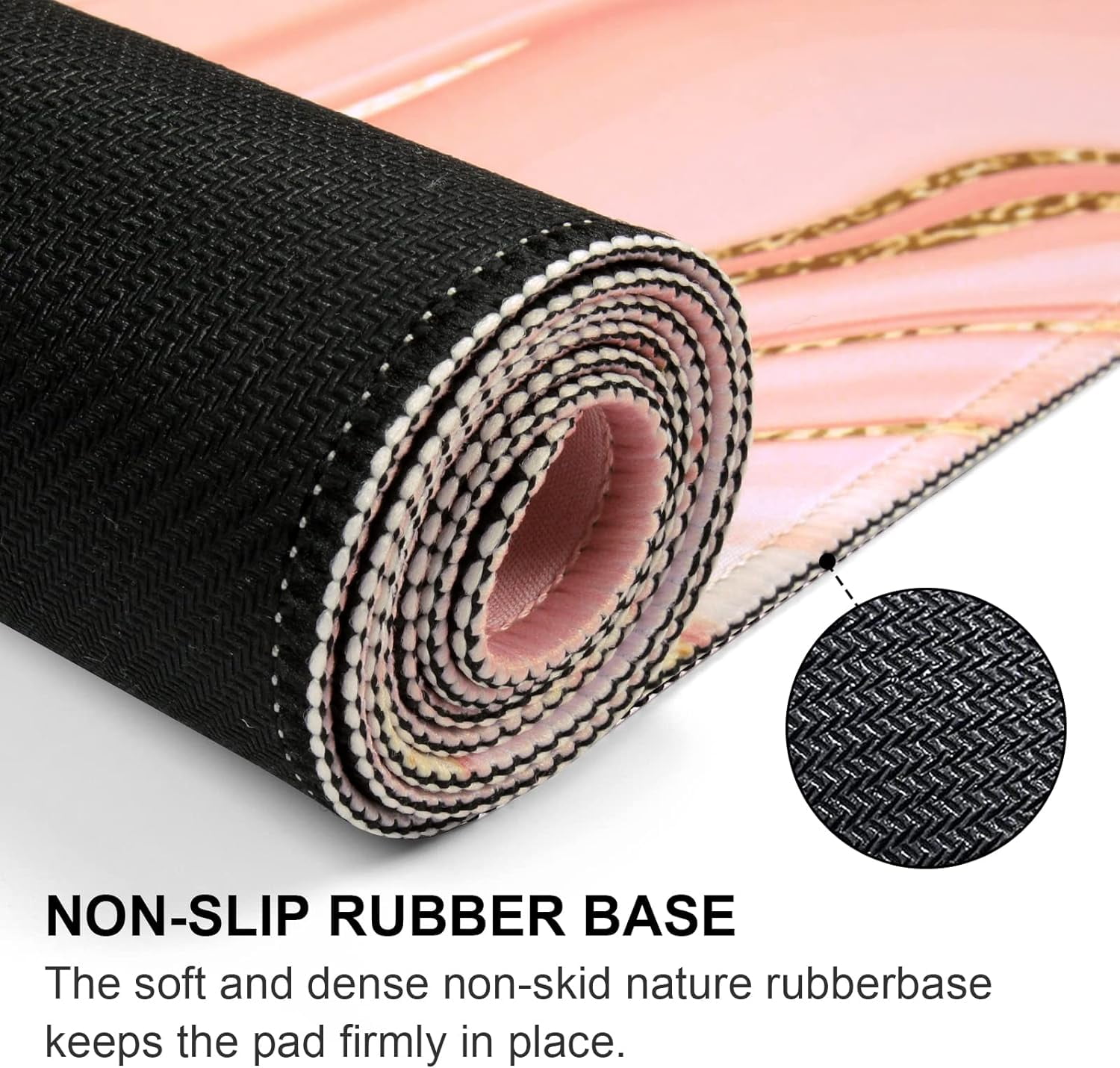 Rose Gold Desk Mat, Gaming Mouse Pad Large, XXL Desk Pad Mat with Non-Slip Rubber Base, Computer Keyboard Mat, Desktop Matt for Women, Home, Office Decor Laptop,Pink Marble Fulid