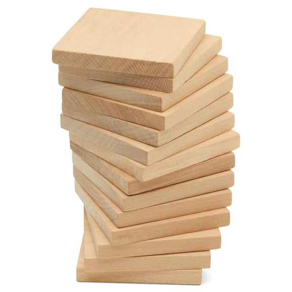 Wood Tiles, 2 x 2 Inch, Pack of 10 Blank Wood Squares for Crafts, Wood Burning, Laser Engraving, and DIY, by Woodpeckers