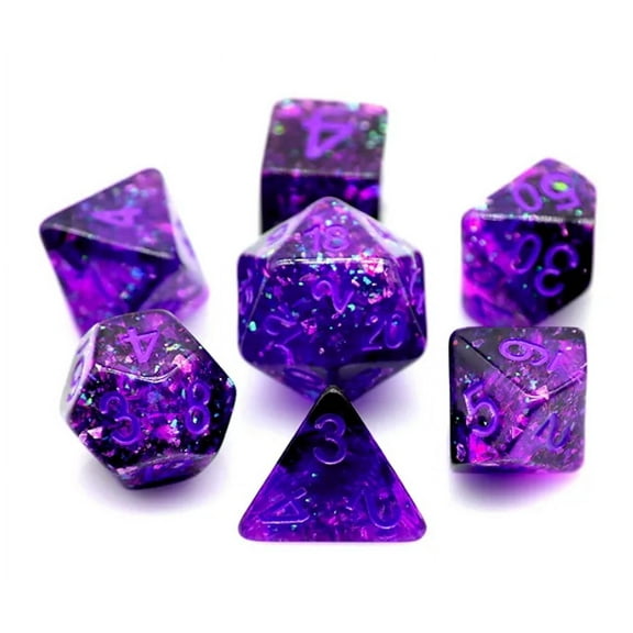 Gleaming Purple DnD Dice Set | Dungeons and Dragons | 7 Dice RPG Polyhedral Set d20