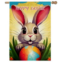 Cayyon Easter Flags 28 x 40 Double Sided, (Happy Easter House Flag) Easter Flag Banner with Bunny for Outside Vertical Holiday Yard Décor