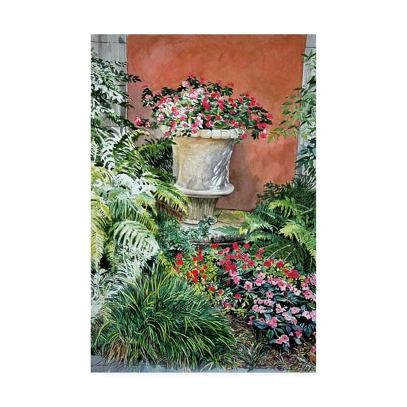 Trademark Fine Art 'Urn of Impatiens - Bel-Air Hotel' Canvas Art by David Lloyd Glover