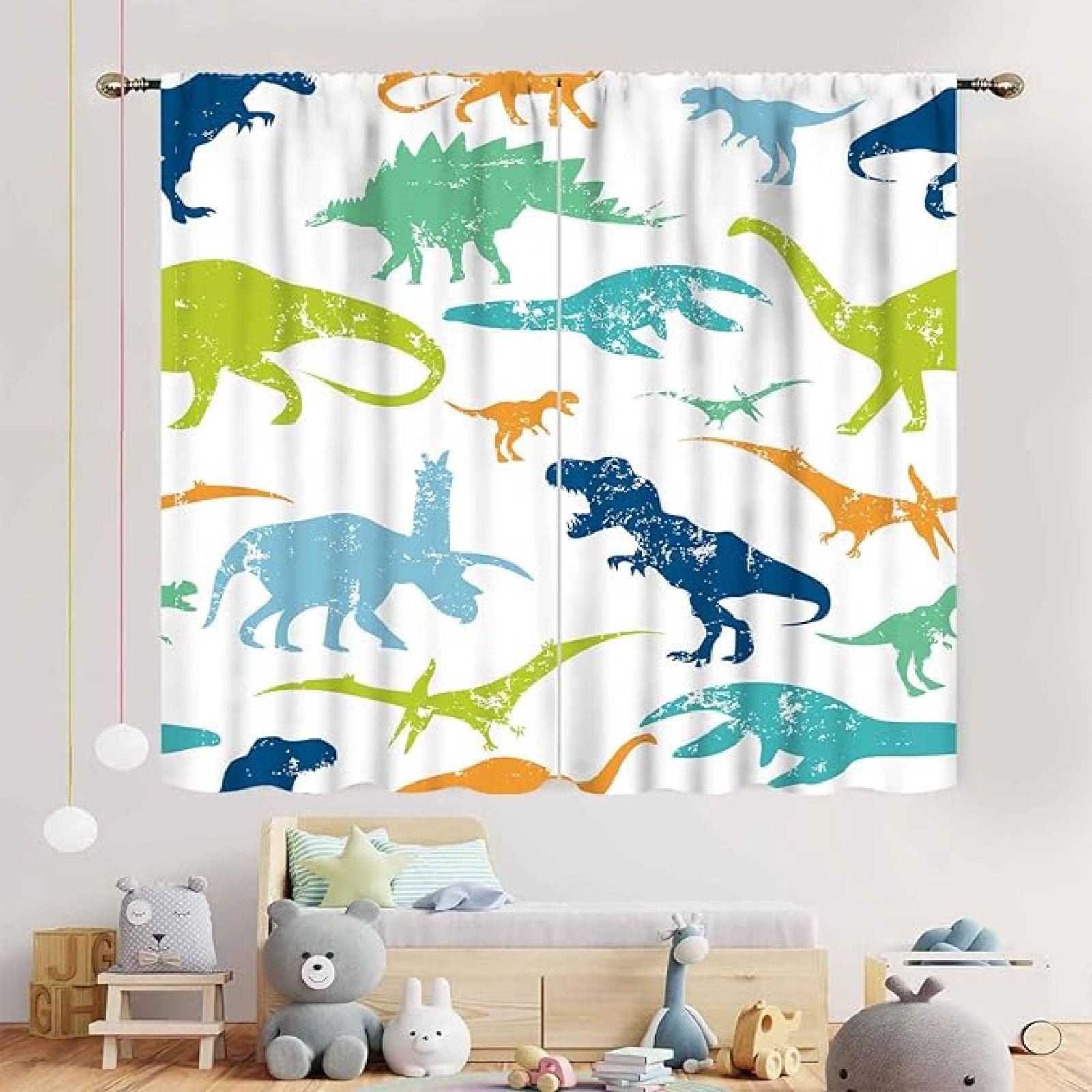 Dinosaur Curtains For Boys Room, Cartoon Dino Cute Animal Printed Baby Kids Room Decor Blackout Window Drapes Treatments For Children Nursery Bedroom Living Room 42"W x 96"L (Pack of 2)